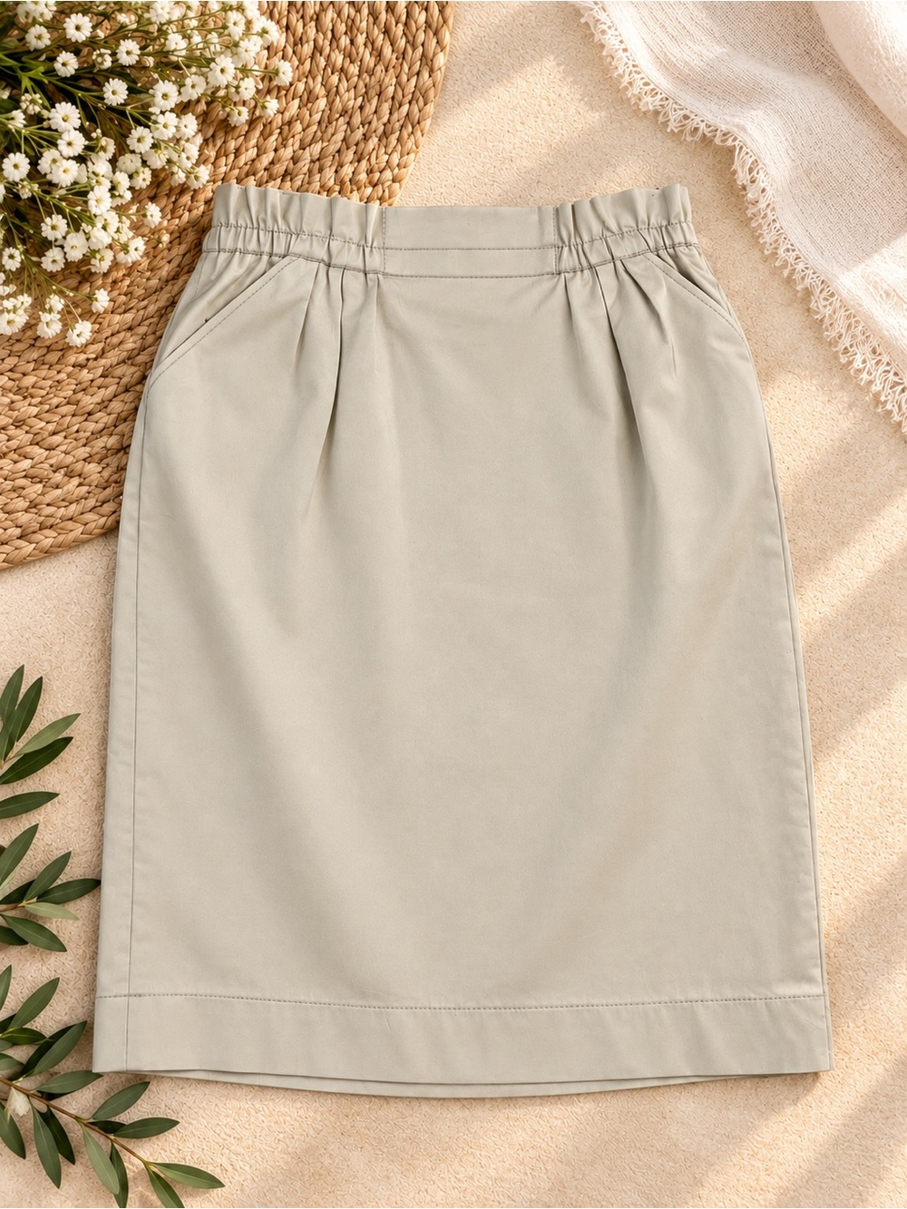 Mango Soft Sage High-Waist Pencil Skirt